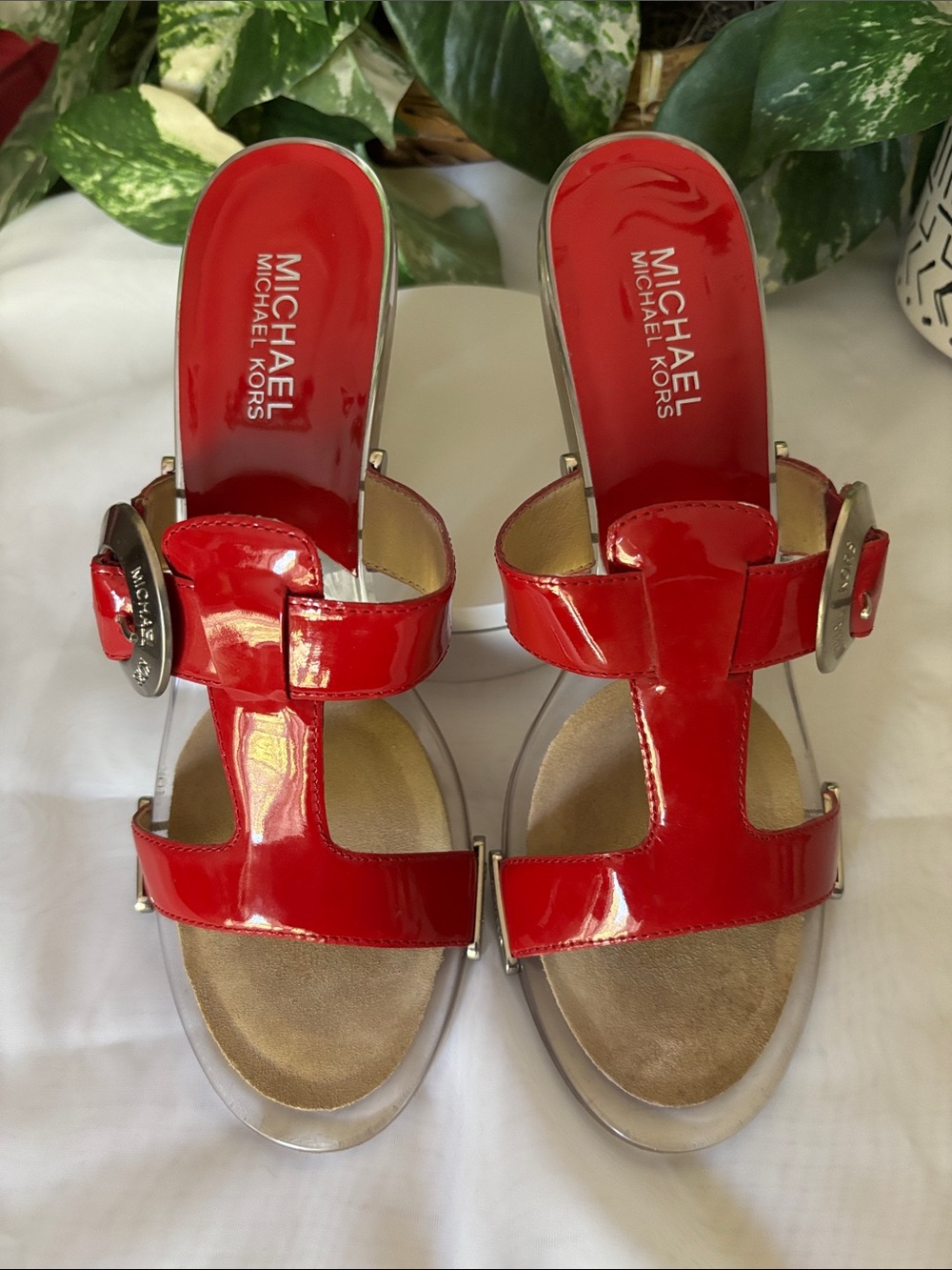 Michael Kors Red Patent Leather Sandals with Buckle